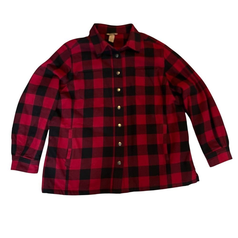 Duluth Trading Co Red Black Buffalo Plaid Quilted Lined Flannel Shirt Jacket 2XL